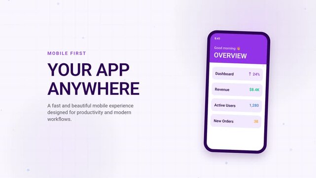 SaaS Mobile App UI Preview Motion - Smartphone Dashboard Animation