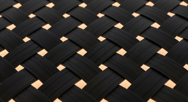 Close-up of a Black Woven Material with Light Brown Interstices.