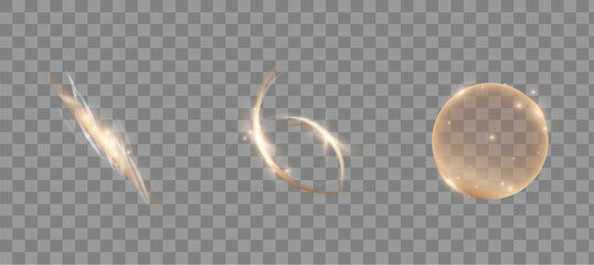 Golden glowing light effects set with swirl, trail and magic sphere © Aneg