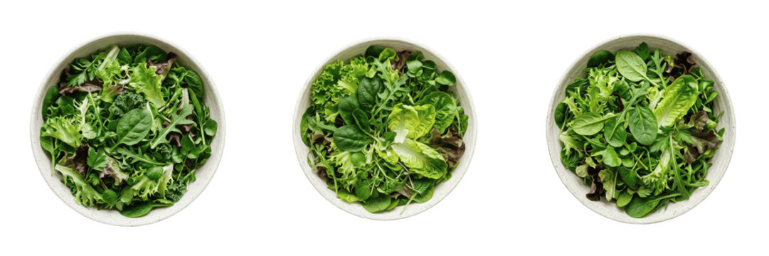 Healthy Green Salad Bowl PNG, Mixed Leafy Greens, Spinach, Lettuce, Vegan Diet Meal Isolated on Transparent Background for Food Blo