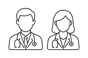 Fototapeta premium Doctor Avatar Male and Female Line Vector Icons Set