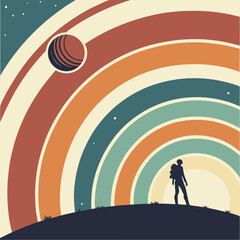 Lonely explorer on alien planet with crescent moon. © Sirajum