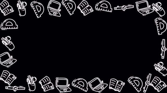 School Supplies Doodle Pattern 4k Transparent Loop Background