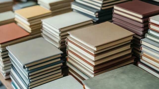 Stacks of vintage books with diverse cover colors and textures arranged on library shelves, a testament to accumulated knowledge and stories.
