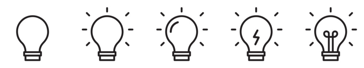 Lightbulb icon set. Idea and inspiration concepts. Creativity, innovation, solution symbol. Energy and insight pictograms for business concepts, brainstorming and startup visuals. Vector illustration. © AI Creatives