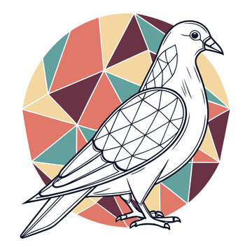 Abstract pigeon with geometric background in circle.