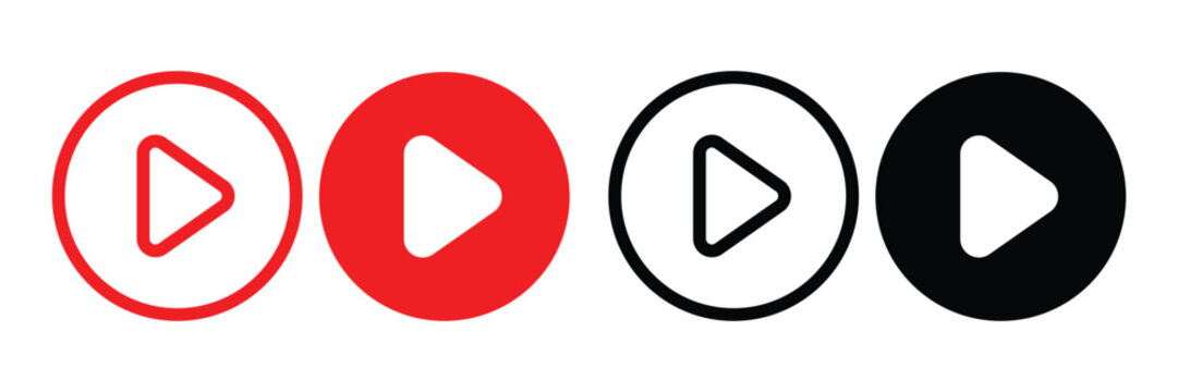 YouTube Play Button Icon Set &ndash; Social Media App Logo & Video UI Vector Collection
