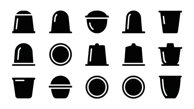 Set of black and white line icons of hats and headwear isolated on white
