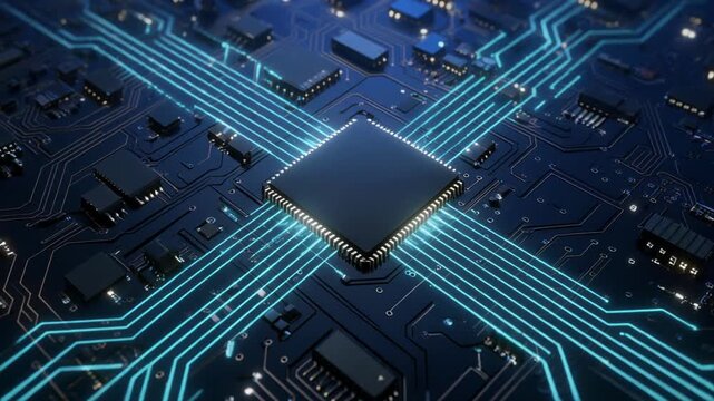 Futuristic microchip data transfer complex circuit board technology