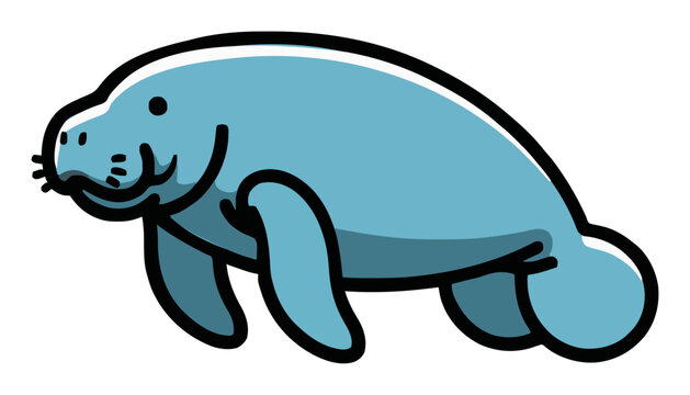 Cute manatee character isolated on white background. Generative AI