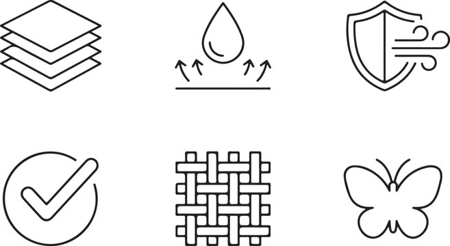 Layered material icon with water drop and shield check mark weave pattern and butterfly for concepts