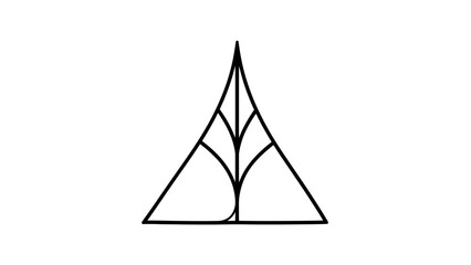 Fototapeta premium Minimalist black and white geometric emblem resembling a stylized tree inside a triangle
