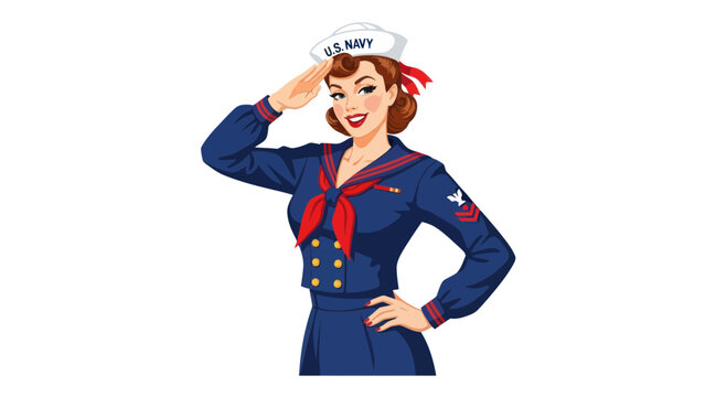 Retro Sailor Woman Saluting, Vintage US Navy Pin Up Girl Illustration