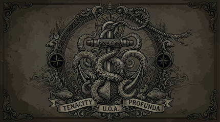 Fototapeta premium Vintage Nautical Anchor Rope Emblem Illustration