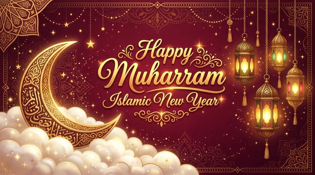 Islamic new year muharram celebration background with mosque