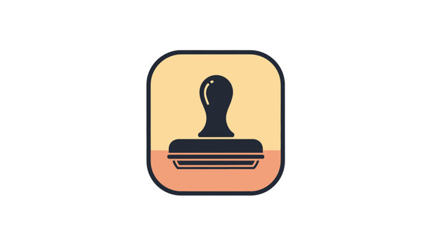 Stylized icon of a dark blue stamp on a rounded square background, split peach and yellow