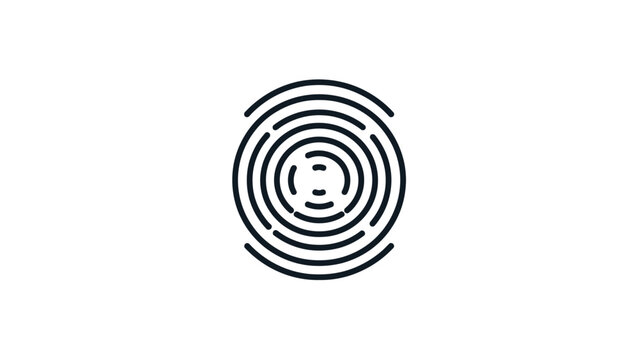 A black fingerprint symbol on a white background, abstract representation