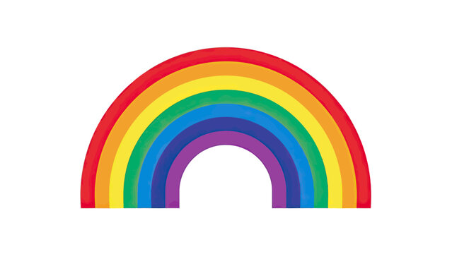 A vibrant, hand-drawn rainbow arcs across a white background