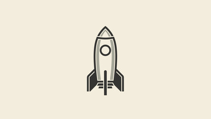 Simple, stylized illustration of a dark grey and light grey rocket on a beige background © gudangPIXEL