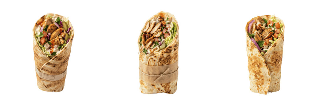 Delicious gourmet meat wrap burrito shawarma isolated element transparent PNG