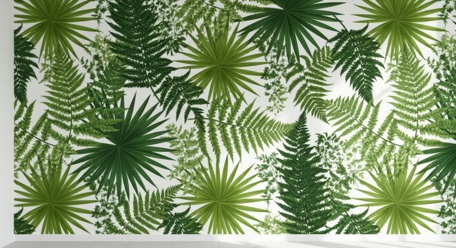 Bold botanical fern and palm leaf pattern in lush green hues for natural-themed design
