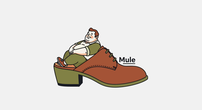 Man sitting comfortably inside a giant brown mule shoe