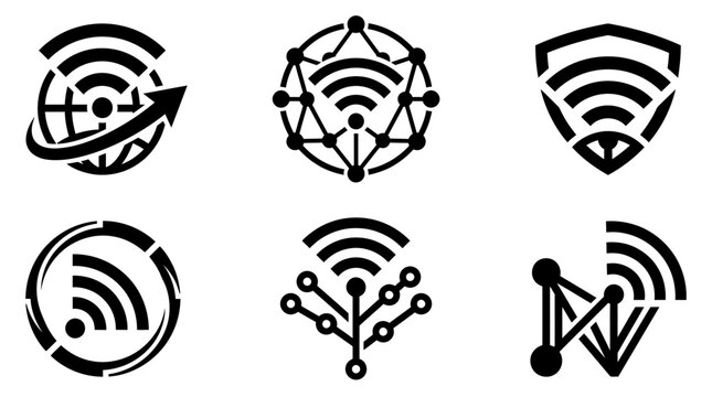 Black WiFi network icons on white.