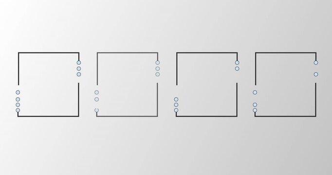 
Product development stages representing square shapes with missing dots 4K. Phases of product design from idea to factory. Business marketing ecosystem with interconnected dots, empty space writing.
