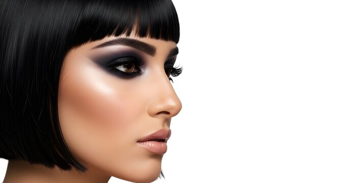 Portrait of beautiful woman with dramatic makeup and straight hair