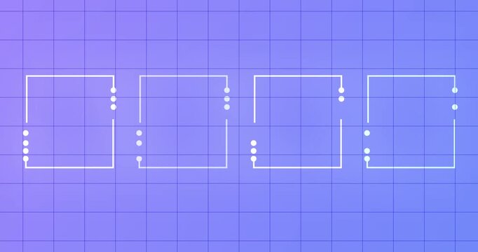 
Product development stages representing square shapes with missing dots 4K. Phases of product design from idea to factory. Business marketing ecosystem with interconnected dots, empty space writing.
