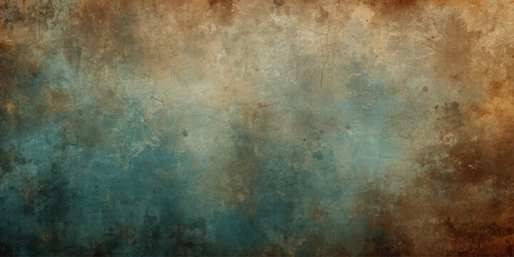 A vintage grungy backdrop featuring a textured old rusty metal wall with an aged brown antique pattern and distressed paint design