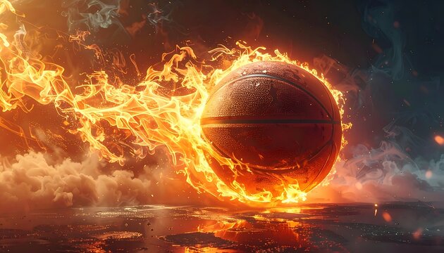 Burning basketball on fire explodes.