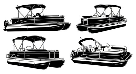Pontoon Boat Set - Vector Illustrations of Watercrafts © rofik