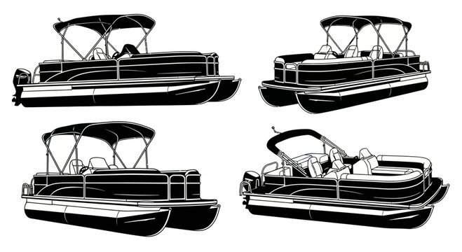 Pontoon Boat Set - Vector Illustrations of Watercrafts