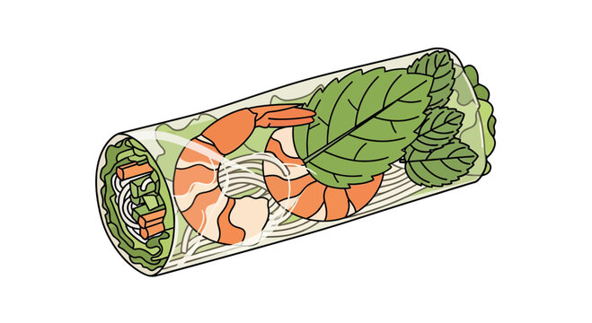 Fresh spring roll with shrimp, noodles, vegetables and greens