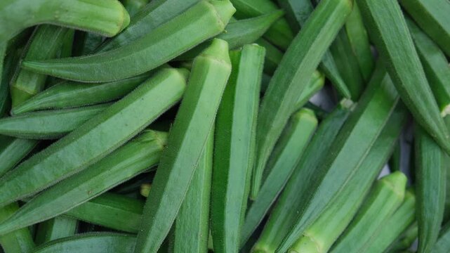 close-up shot of a pile of fresh green okra