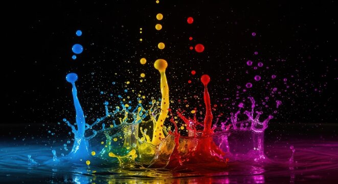 Vibrant splashes of colorful fireworks exploding in night sky
