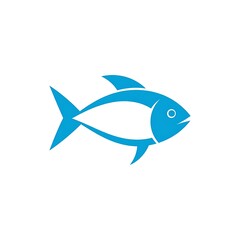 Obraz premium Blue fish icon on white background.
