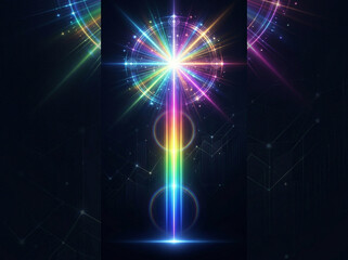 Obraz premium Vertical light beam with a cross-shaped starburst. Abstract religious or spiritual light effect.