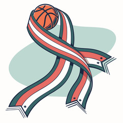 Obraz premium Basketball with awareness ribbon and stars vector.