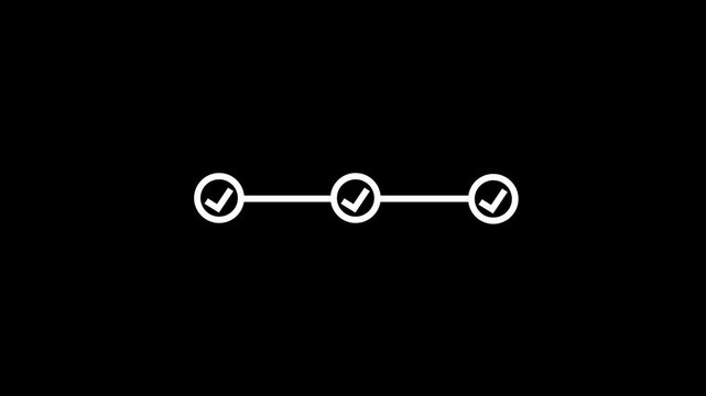 Minimalist progress bar animation with three checkmarks for task completion and workflow ui