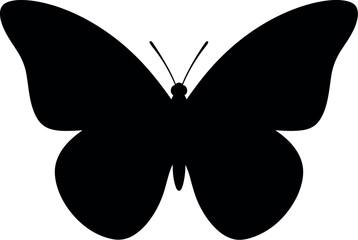 Minimalist butterfly silhouette vector, black butterfly icon with spread wings, elegant insect shape for logo design and nature branding © SiyamolHasan