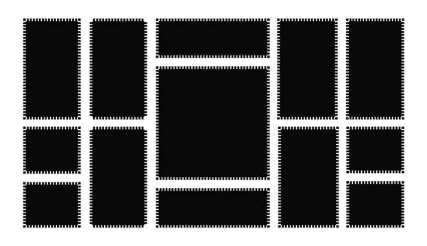 Collection of black rectangler zigzag frame and  border set. geometric decorative jagged edge frames with abstract vector border set for web design and infographic elements. vector illustration.