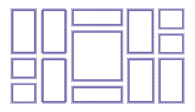 Rectangle zigzag wavy edge frame and  border set. minimalist purple outline frames. geometric decorative frame and abstract jagged edge borders. vector illustration.