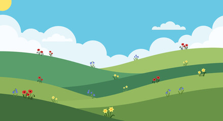 Fototapeta premium Green hills and flowers.