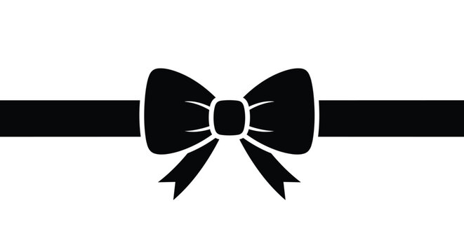 Simple black bow tie silhouette or ribbon icon centered on a thin horizontal line against a plain white background.