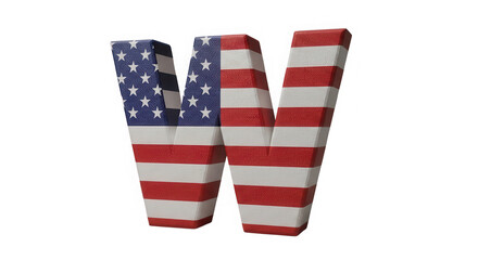 Obraz premium Letter w with united states of america flag texture isolated on transparent background