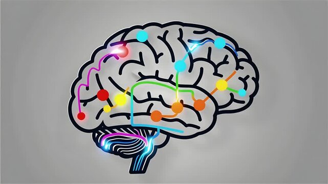 Flat Stylized Brain Icon Neural Pulse Lines Firing Animation Loop &mdash; Mental Health Neurology Cognitive Wellness Motion Graphic