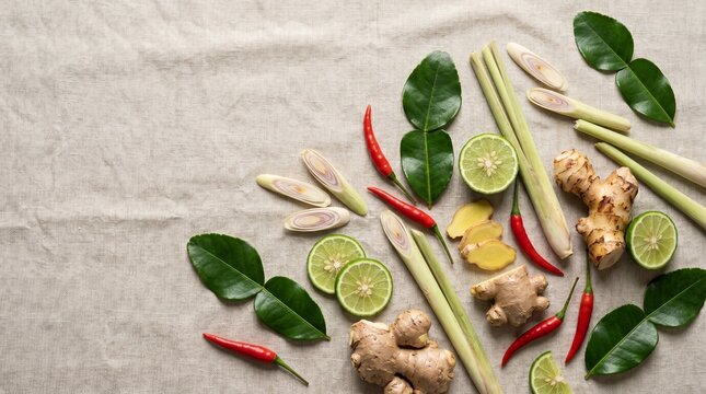 Minimal kaffir lime leaf flat lay for restaurant branding, healthy food campaigns, Asian cuisine editorials, and culinary marketing materials.