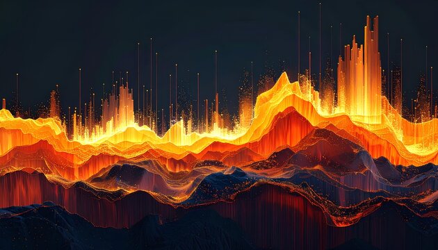 燃え上がるアンバーのデータレイヤーとサイバーセキュリティ / Cybersecurity defense layers in glowing amber data (Generative AI)